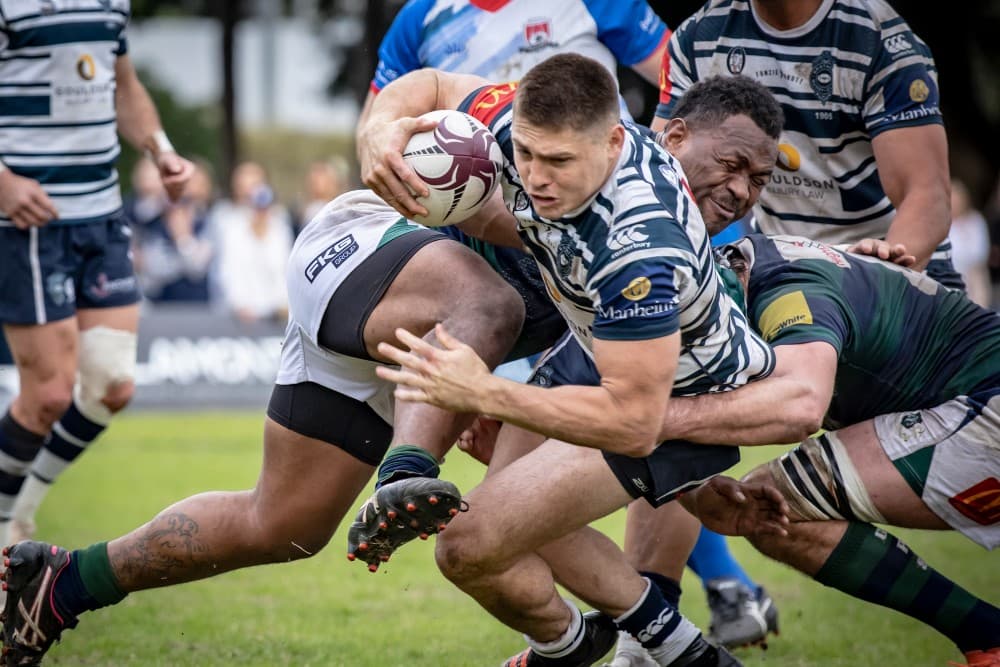 Brothers flyhalf James O'Connor sandwiched by the GPS defence in the Queensland Premier Rugby minor semi-final. Photo: Brendan Hertel, QRU