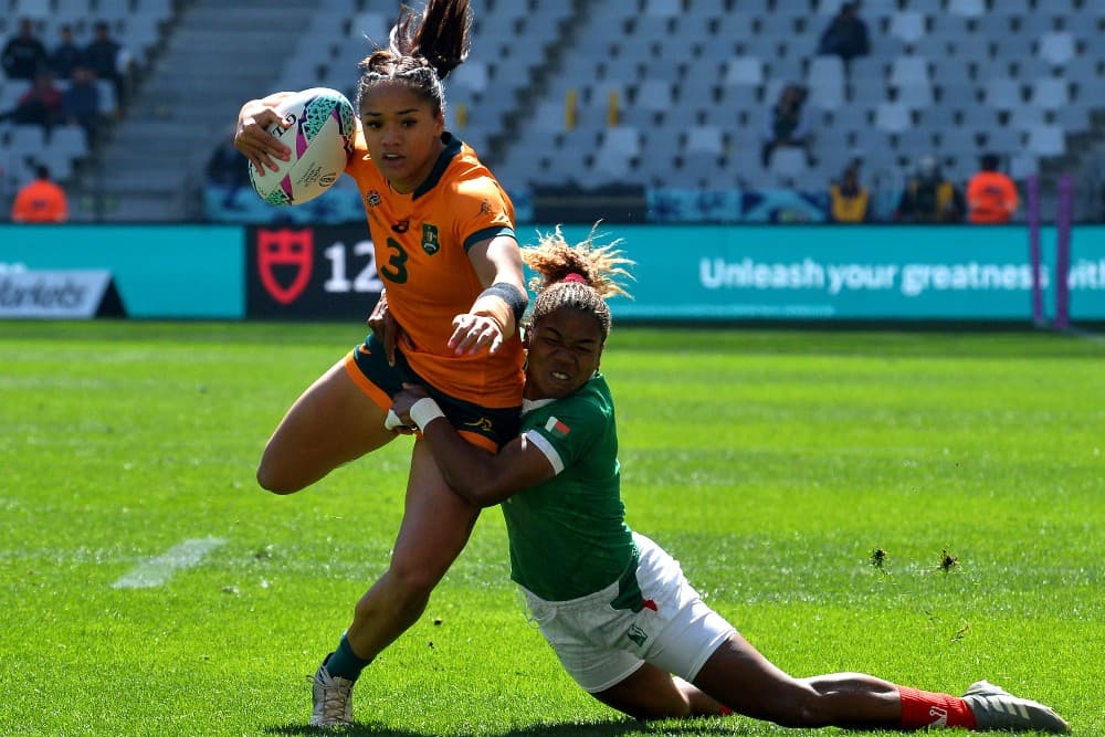 Faith Nathan scored five tries as the Australians cruised to victory. Photo: Getty Images