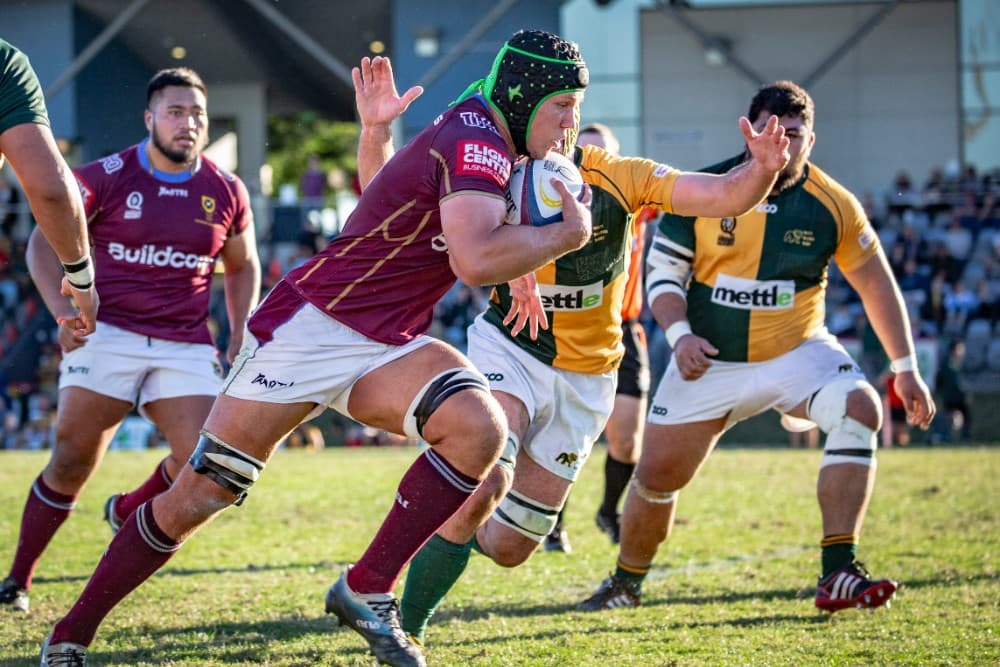 Reds forward Adam Korczyk helps UQ to a win over Wests in Queensland Premier Rugby. Photo: QRU Media/Brendan Hertel