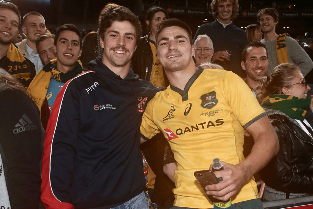 Will (second from left) and Jack Maddocks (right) are both having a crack at their rugby dreams. Photo: Supplied
