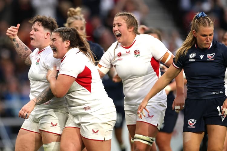 England celebrates a thumping win as the hosts cruised past the USA in Sunderland. Photo: Getty Images