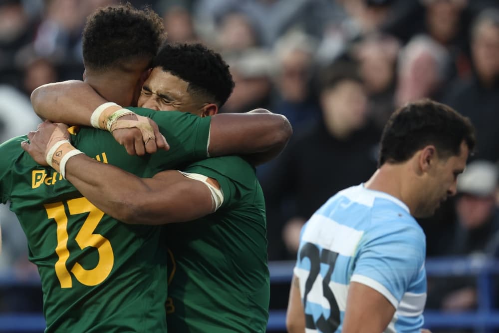 The Springboks celebrate a tight win over Argentina. Photo: Getty Images