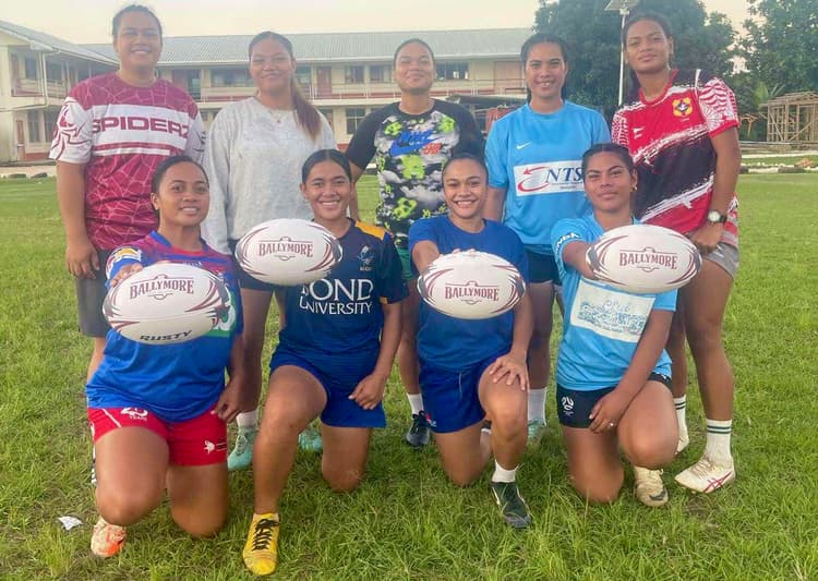 Smiling faces in Tonga...a supply of Ballymore balls for women's rugby
