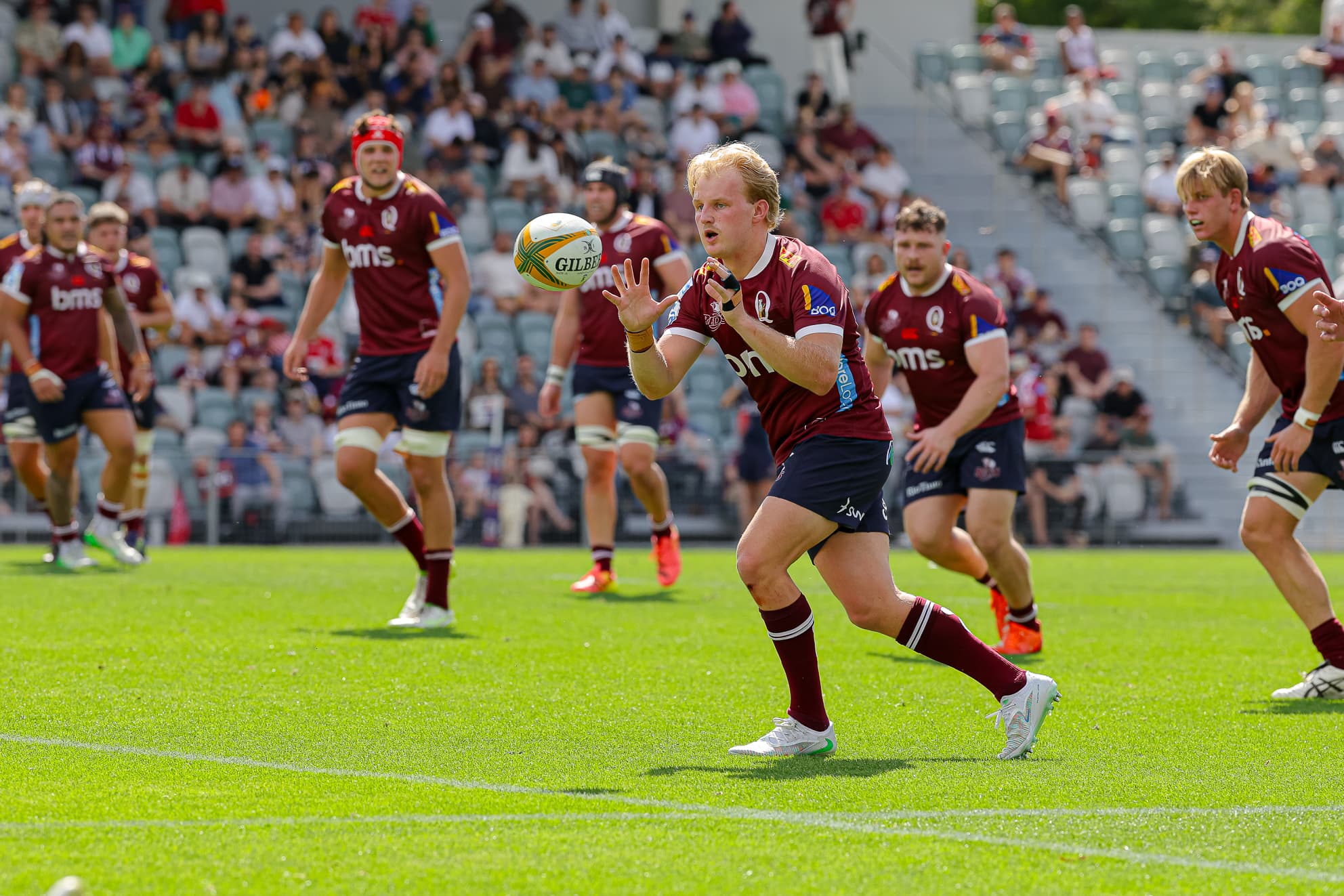 Reds flyhalf Tom Lynagh making a positive return to the Queensland jersey today. Photos: Erick Lucero