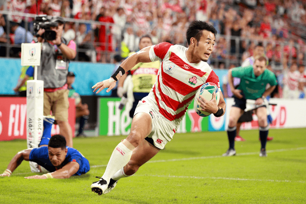 Kenki Fukuoka scored a try for Japan on their way to a bonus-point win over Samoa. Photo: Getty Images