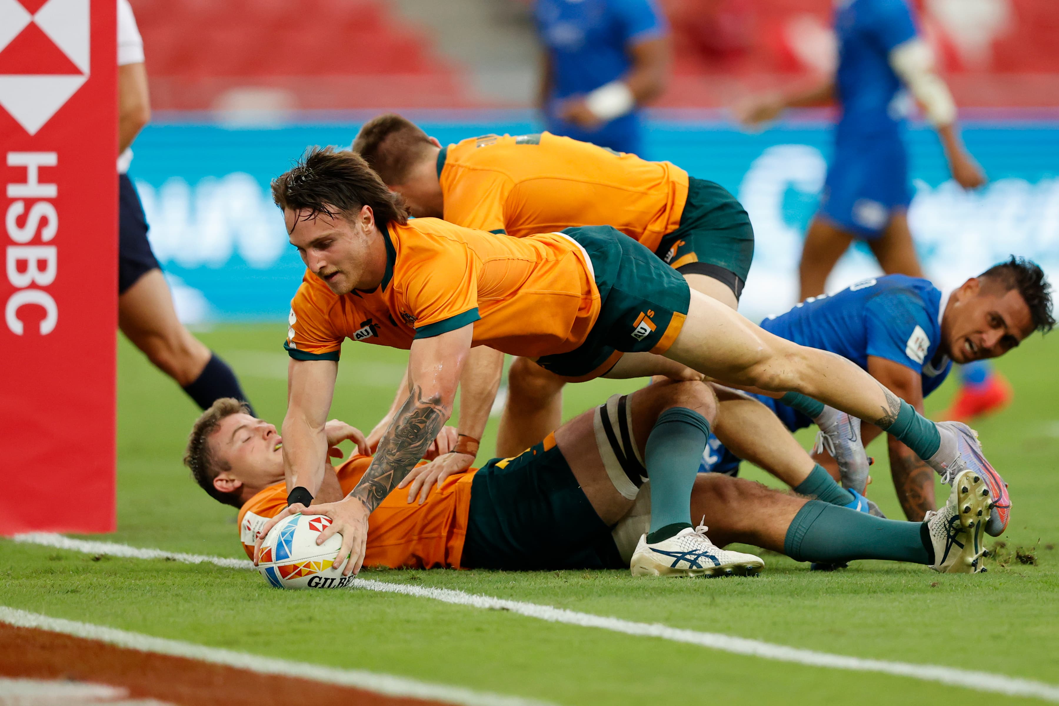 Corey Toole crosses the line for the Australian Sevens in Singapore | Photo: World Rugby