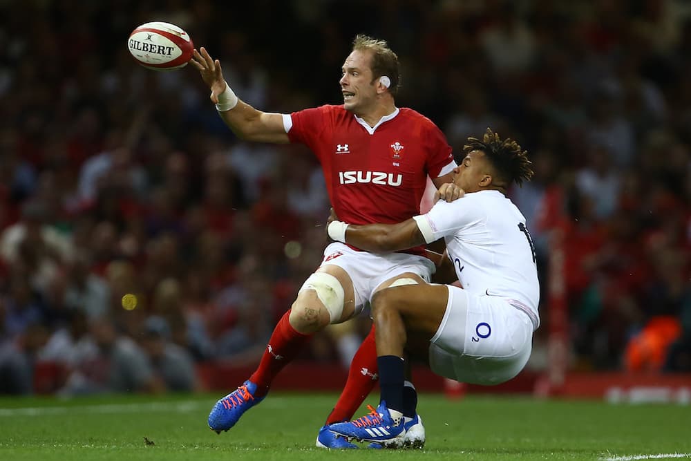 Alun Wyn-Jones gets the ball away against England in Cardiff. Photo: AFP