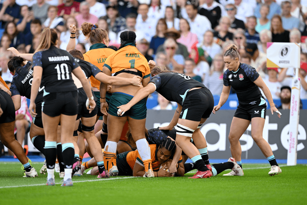 Adiana Talakai scores against England at the Rugby World Cup. Source: Getty