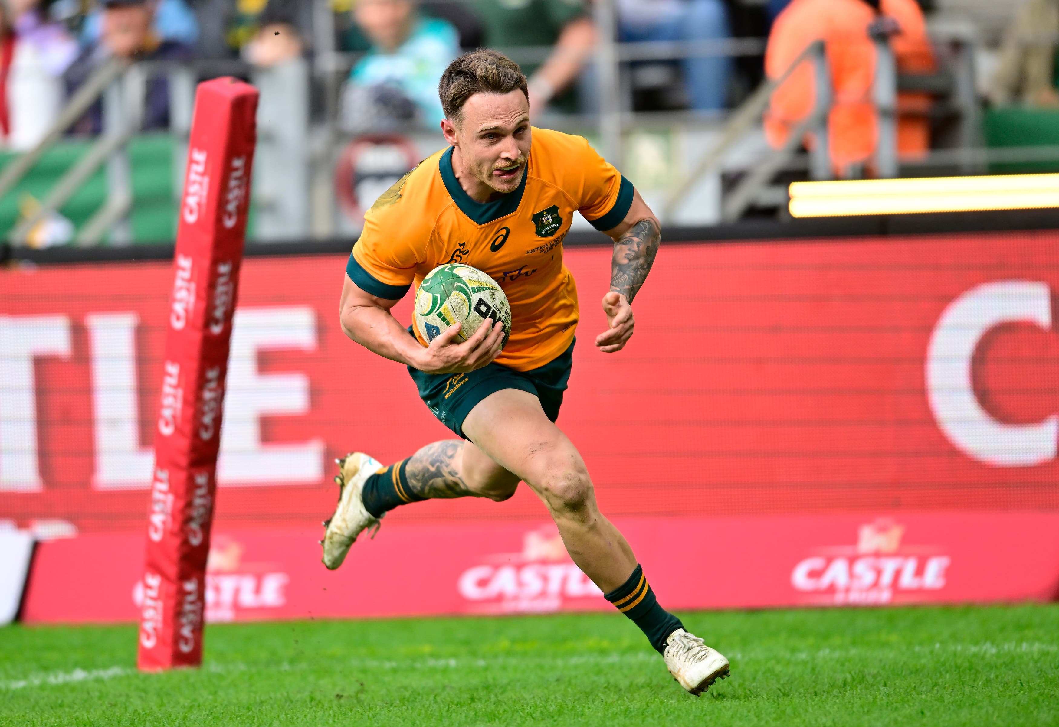 Corey Toole scoring on Test debut in Cape Town. Photo: Getty Images