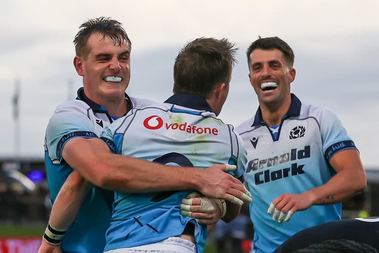 Scotland celebrates a tough win over the Maori All Blacks. Photo: Getty Images