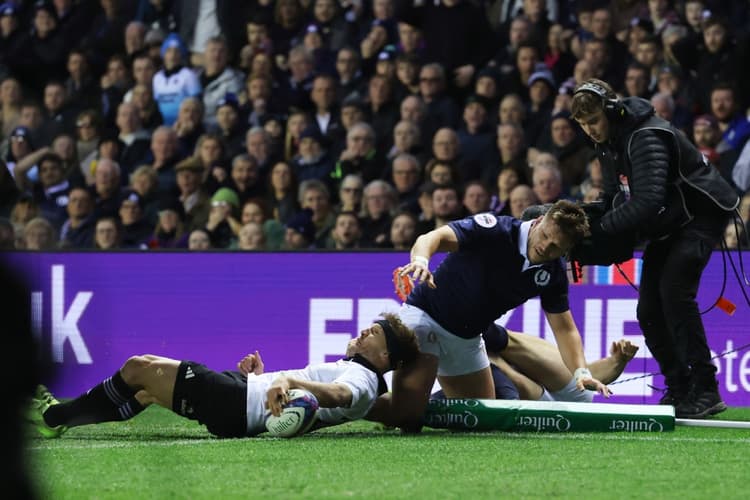 Damian McKenzie's late wonder try sunk Scotland and kept the All Blacks' unbeaten record alive. Photo: Getty Images