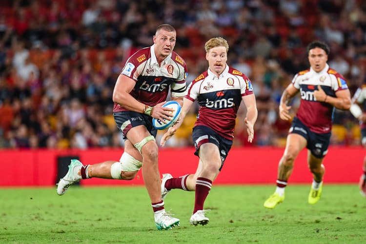 Lock Josh Canham on the charge for the Queensland Reds. Photo: Stephen Tremain