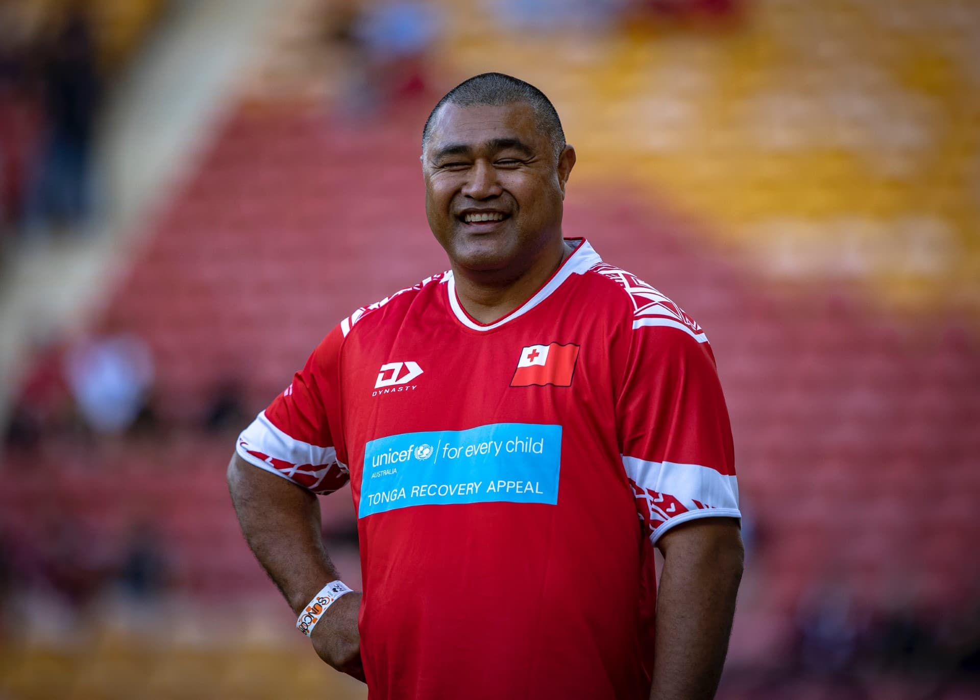 Wallaby turned Tongan coach Toutai Kefu…playing for the Tongan Invitational XV in 2022 to raise funds for Tonga’s recovery from a devastating volcanic eruption. Photo: Brendan Hertel