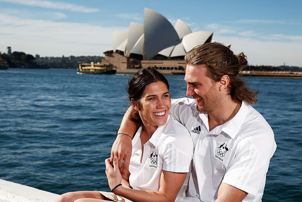 Charlotte Caslick & Lewis Holland pose after being selected for the Rio Olympics in 2016 | Getty Images