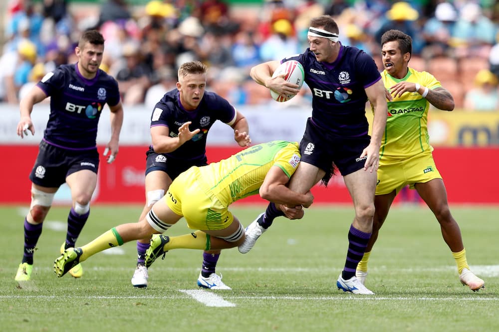 Australia couldn't lift  to a win a game on day two of the Hamilton Sevens. Photo: Getty Images