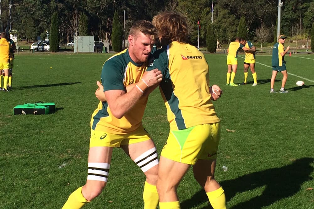 Tom Cusack and Jesse Parahi warming up. Photo: ARU Media