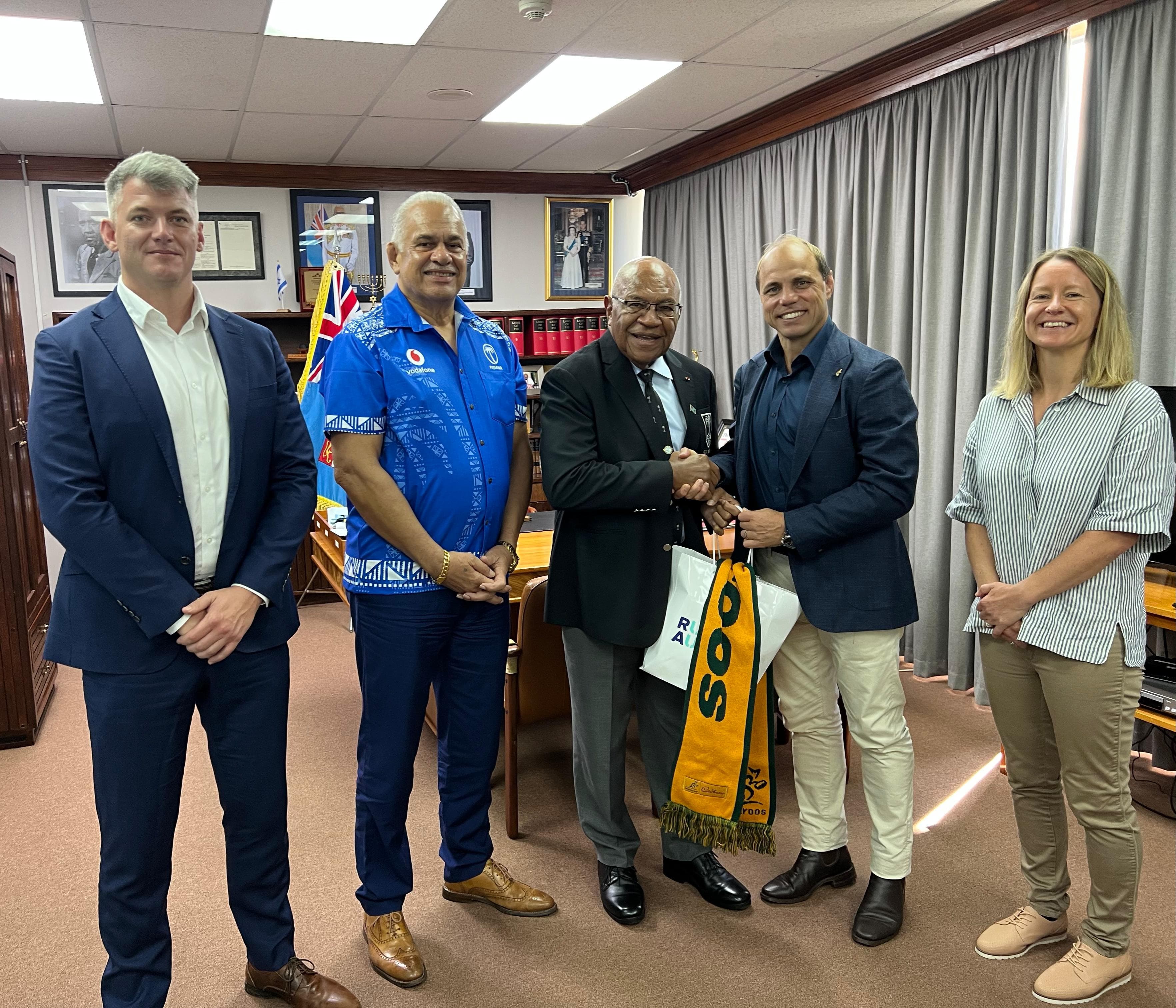 The Honourable Mr Rabuka was joined by Fiji Rugby Union President John Sanday and CEO Rovereto Nayacalevu, while RA was represented by Waugh, General Manager Women’s Rugby Jilly Collins and Head of Pacific Partnerships Daniel Millis.