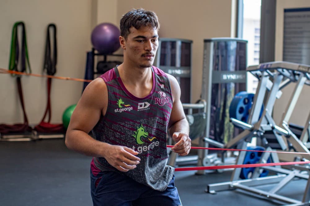 Jordan Petaia is lin line for selection for the Reds' trial against the Waratahs in Dalby on Friday night. Photo: QRU Media/Brendan Hertel
