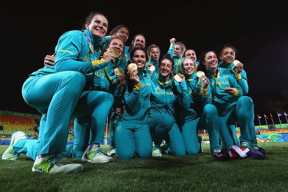 The gold medal winning Australian Women's Sevens team have been nominated by the AIS as team of the year. Photo: Getty Images