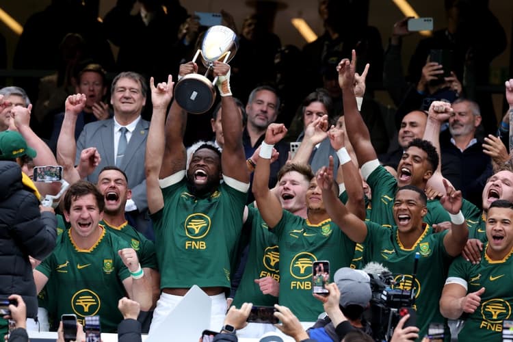 The Springboks hoist the Rugby Championship high after defeating Argentina in London. Photo: Getty Images