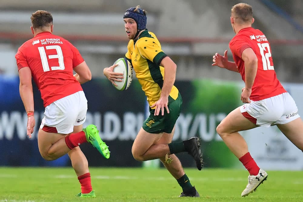 Mack Hansen in action for the Junior Wallabies. Photo: AFP