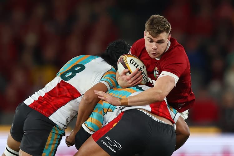 Lington Ieli makes a tackle for the First Nations Pasifika XV against the British & Irish Lions. Photo: Getty Images