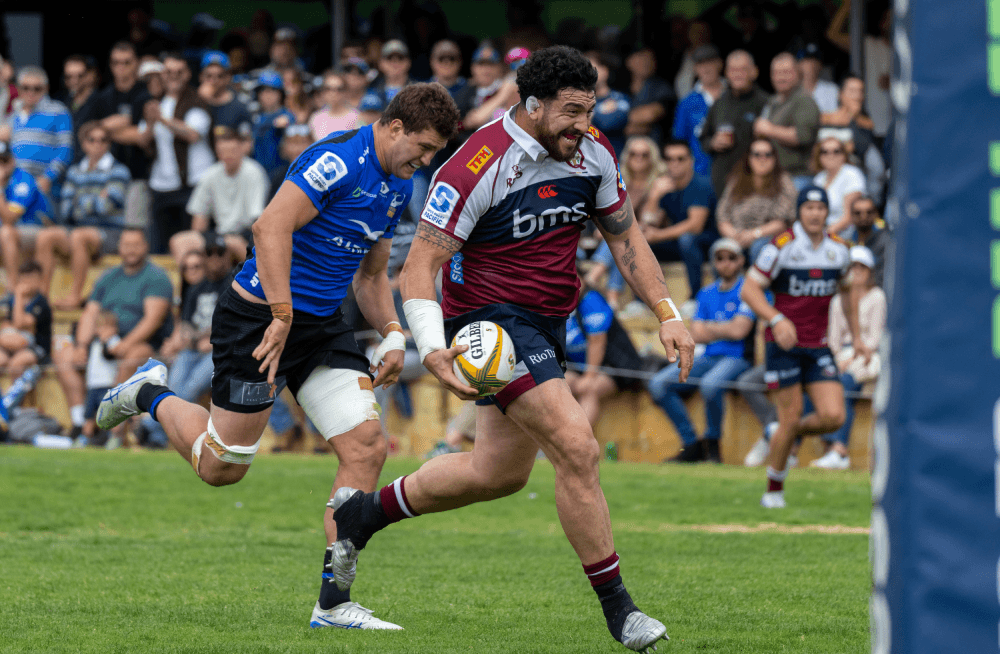 Jeffrey Toomaga-Allen runs away to score a try for the Reds in Super Rugby AUS. Source: Adam Crane