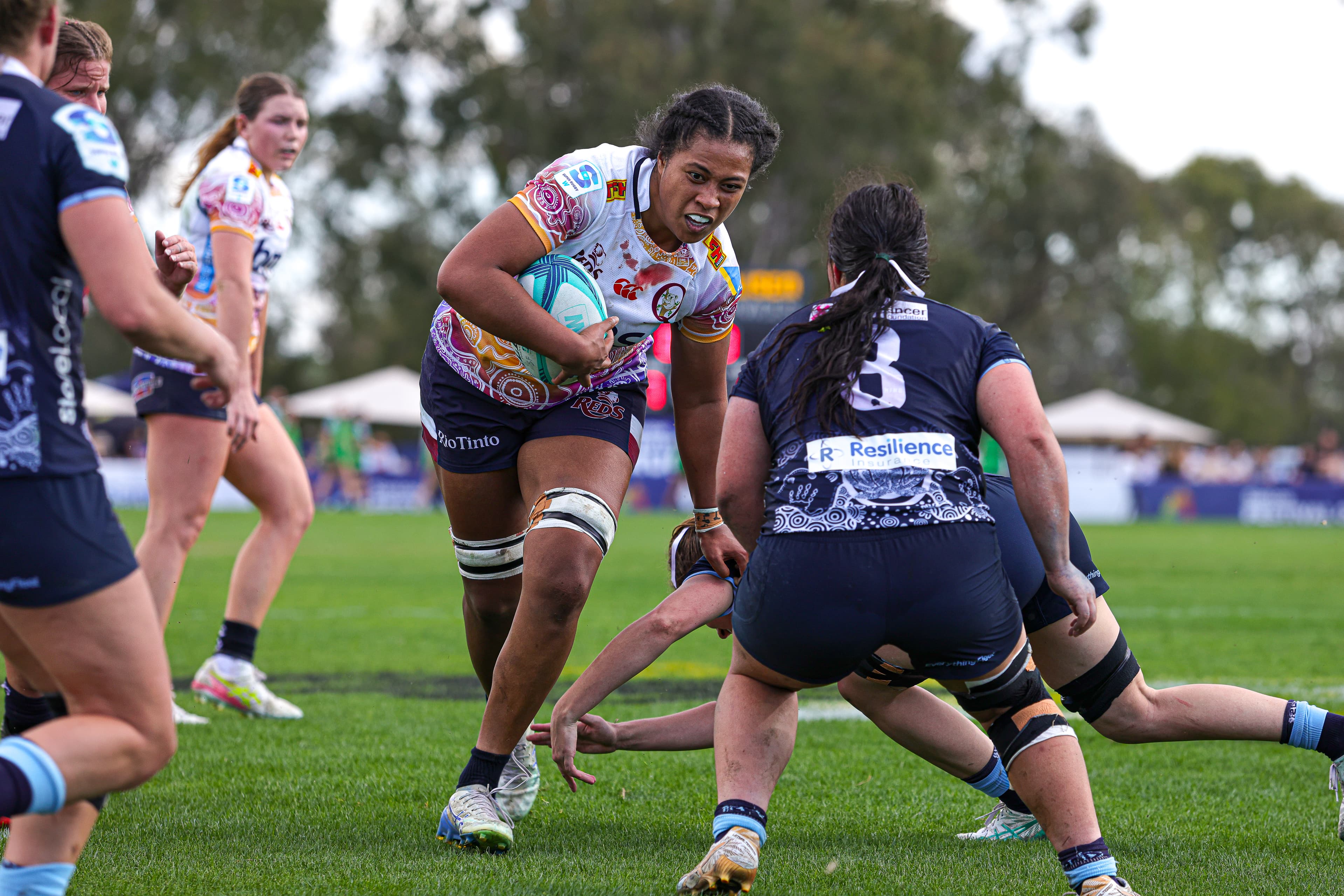Impressive Reds lock Vineta Teutau on the charge at the Santos Festival of Rugby. Photo: Erick Lucero