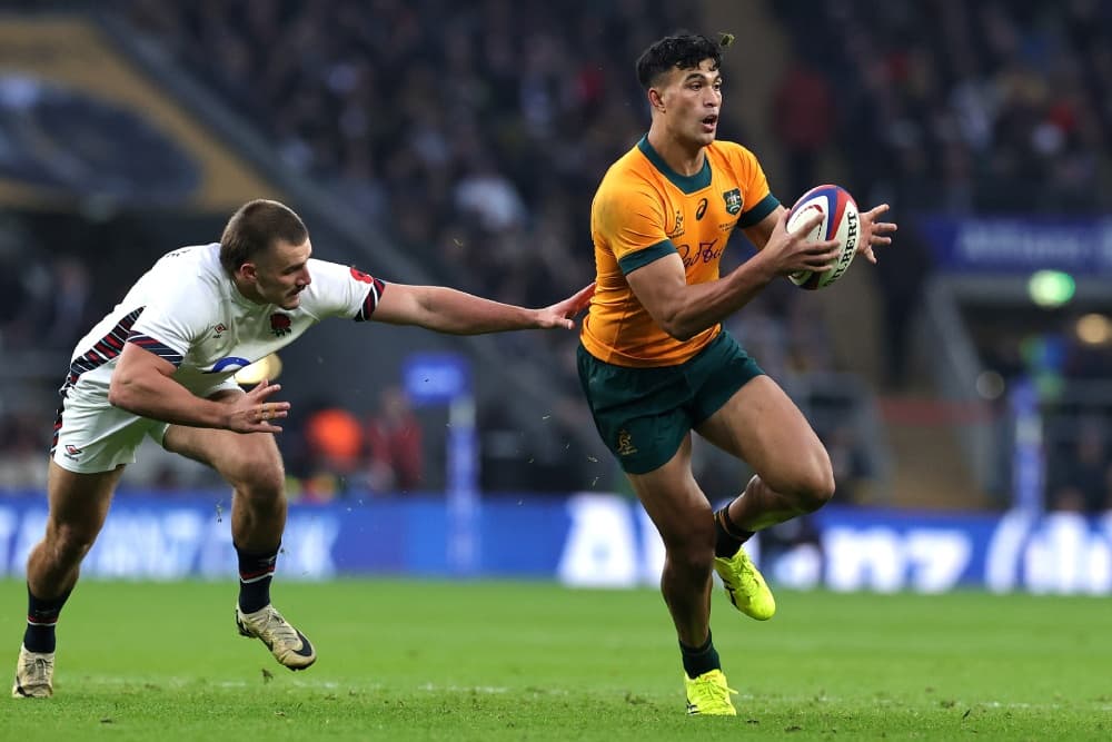 Joseph-Aukuso Suaalii  made a name for himself instantly with the Wallabies. Photo: Getty Images