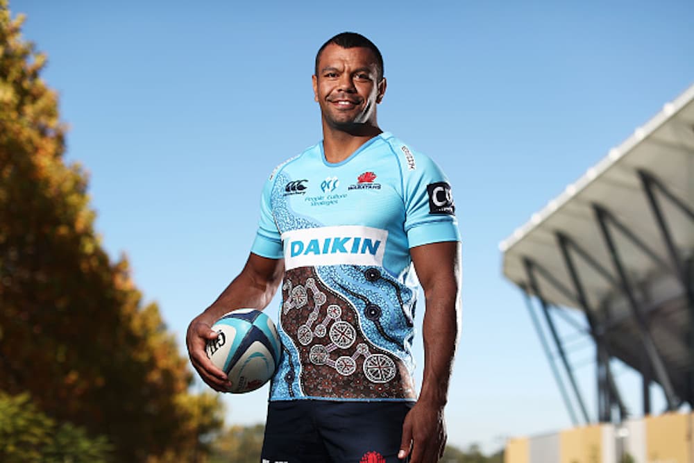 Kurtley Beale posing in the Waratahs' indigenous jersey at Bankwest Stadium. Photo: Getty Images