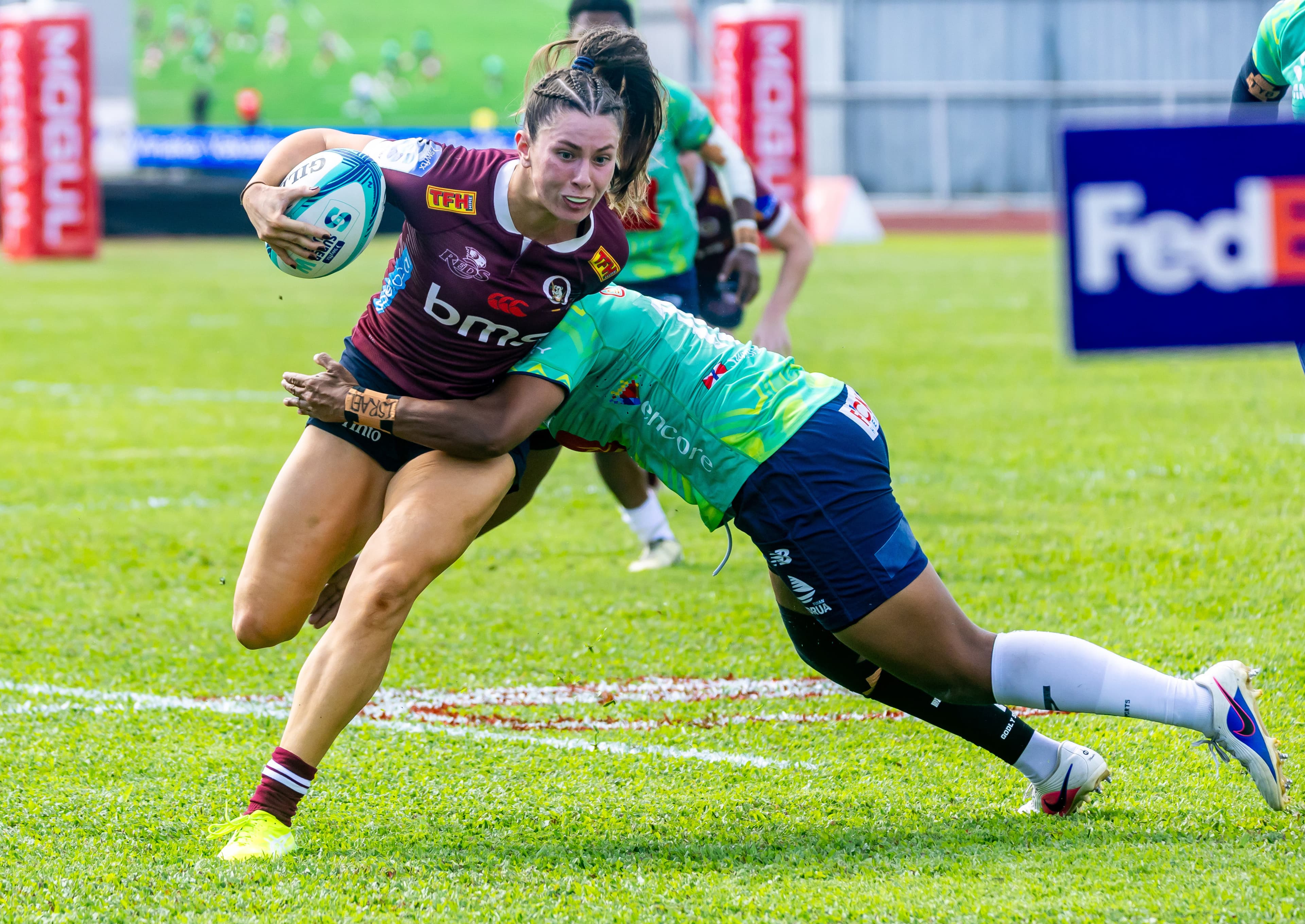 Reds winger Charlie Brigstocke...a brilliant try against the Fijian Drua.Photos: Pita Simpson, Getty Images