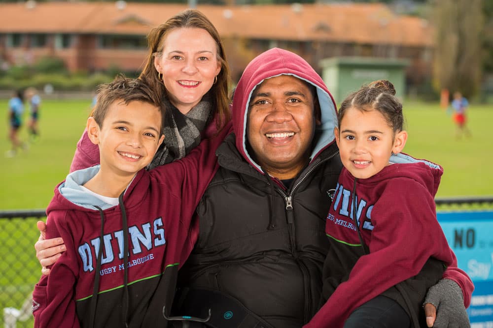 Ezekia, Kylie, Maciu and Ariella Vosa at Harlequin Rugby Club. Photo: RUGBY.com.au/Stuart Walmsley