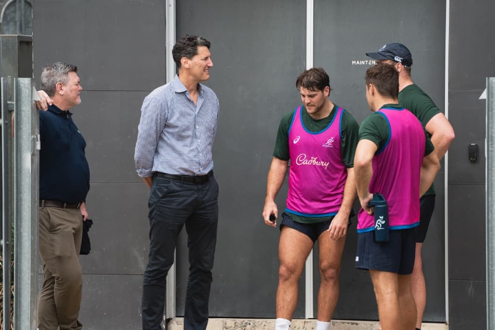 John Eales chatting with Wallabies stars during their Sydney camp. Photo: Julius Dimataga/RA Media