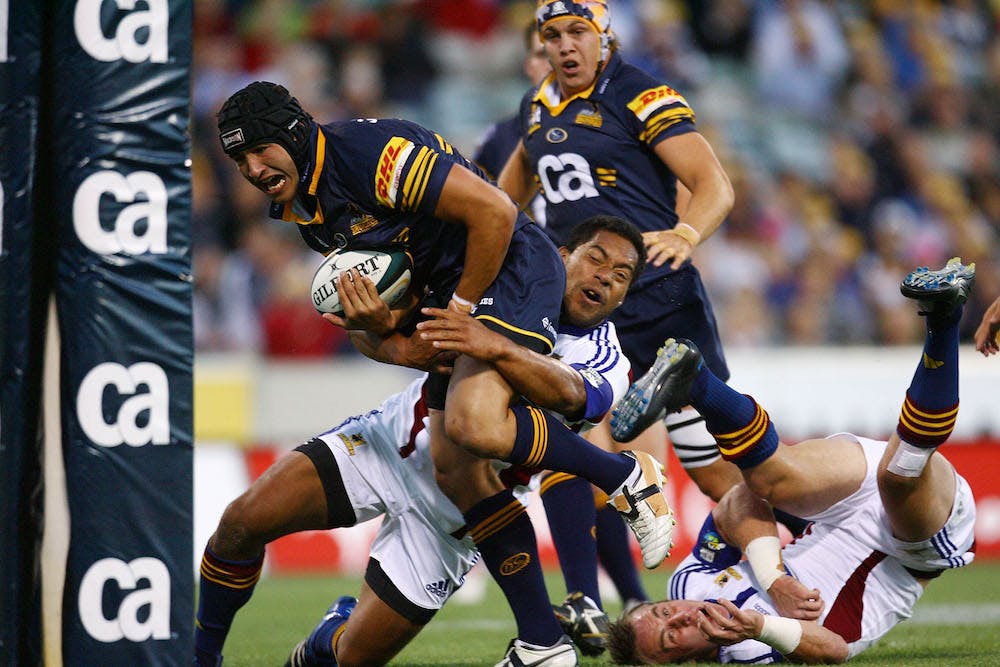 Anthony Fainga'a for the Brumbies in 2008 heads for the try line. Photo: Getty Images