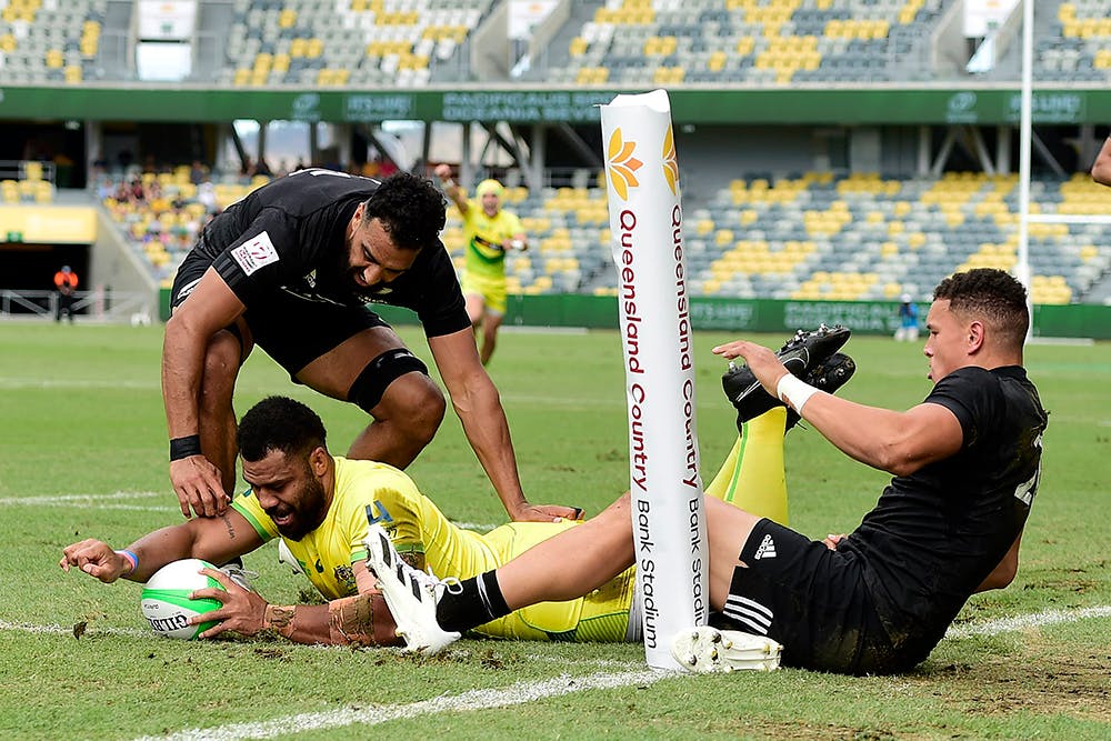 Samu Kerevi scored his first try for the Australian Sevens against New Zealand | Getty Images