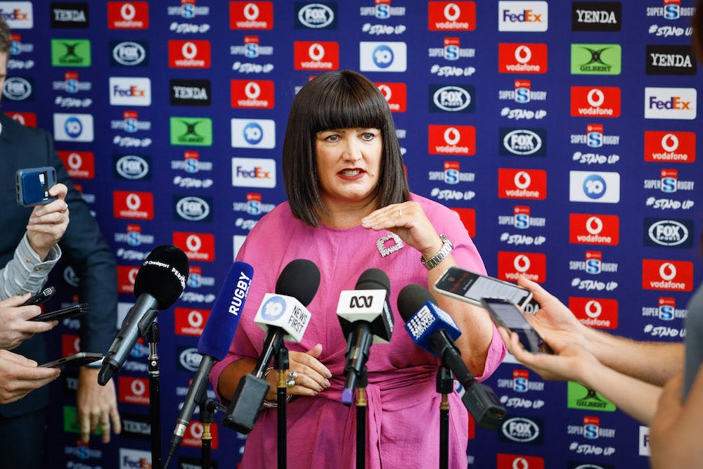 Raelene Castle speaks with media at a Super Rugby launch in Sydney. Photo: Getty Images 