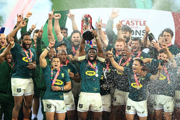 South Africa celebrate a thrilling win over the British and Irish Lions. Photo: Getty Images