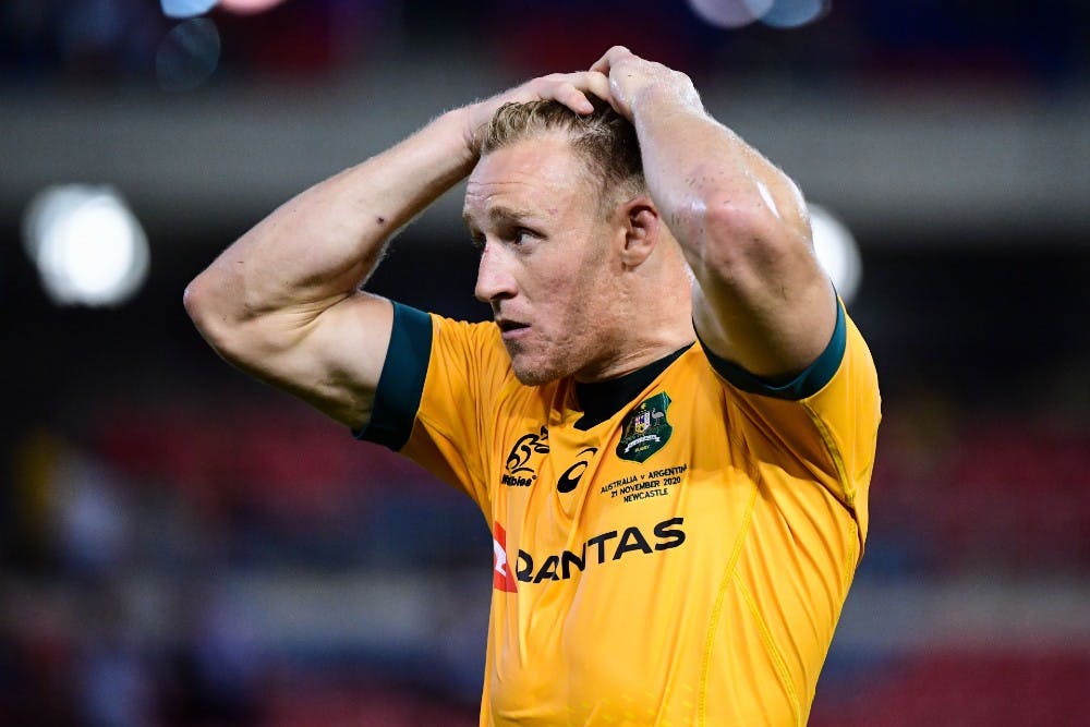 Reece Hodge missed a late penalty attempt as the Wallabies had to settle for a draw in Newcastle. Photo: Stu Walmsley/Rugby Australia
