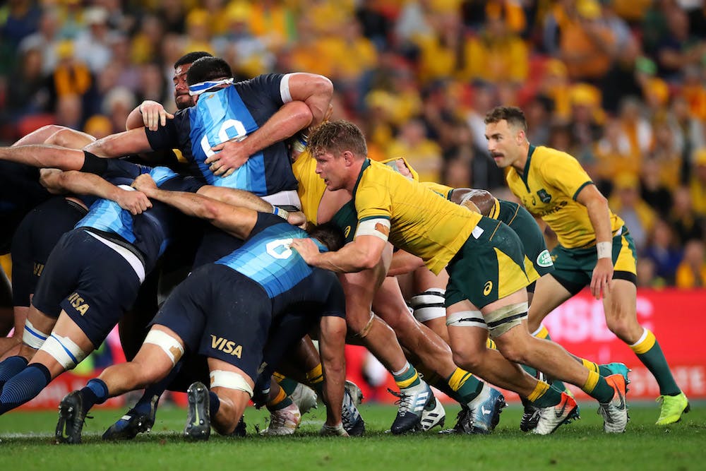 The Wallabies scrum wins a penalty against Argentina in Brisbane. Photo: Getty Images