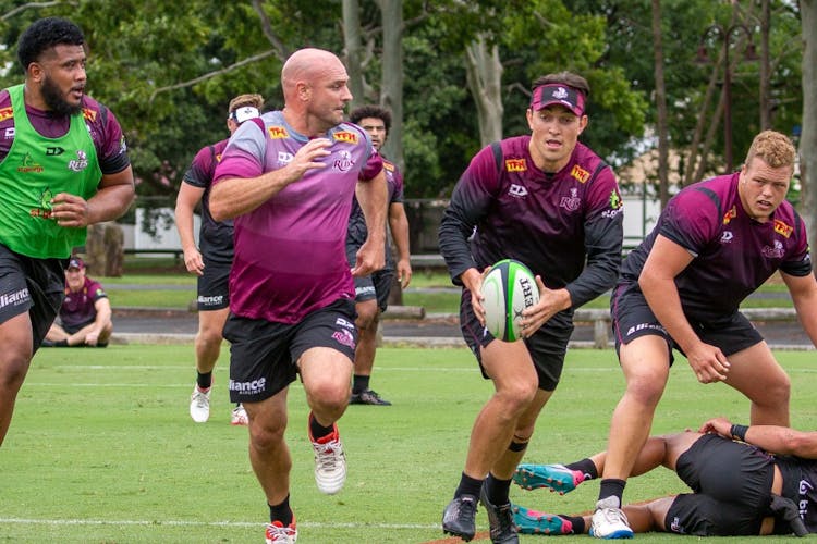 The Reds are confident they can deal with COVID disruptions despite being forced to drag former Wallaby and GM of Rugby Sam Cordingley into training after a cluster of cases. Photo: QRU/Tom Mitchell