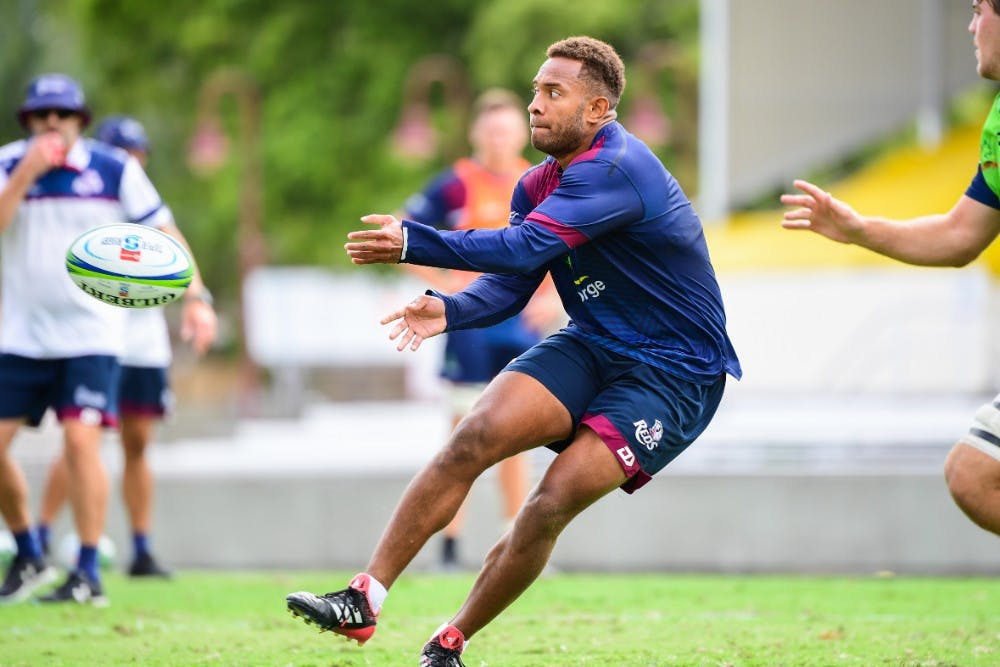 Reds utility Teti Tela could add to his single Super Rugby cap if Samu Kerevi is rested against the Sharks. Photo: RUGBY.com.au/Stuart Walmsley