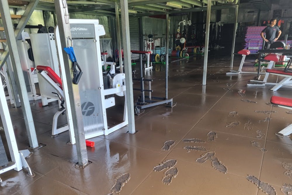 The gym at Ballymore covered in mud following the floods. Photo: QRU/Tom Mitchell