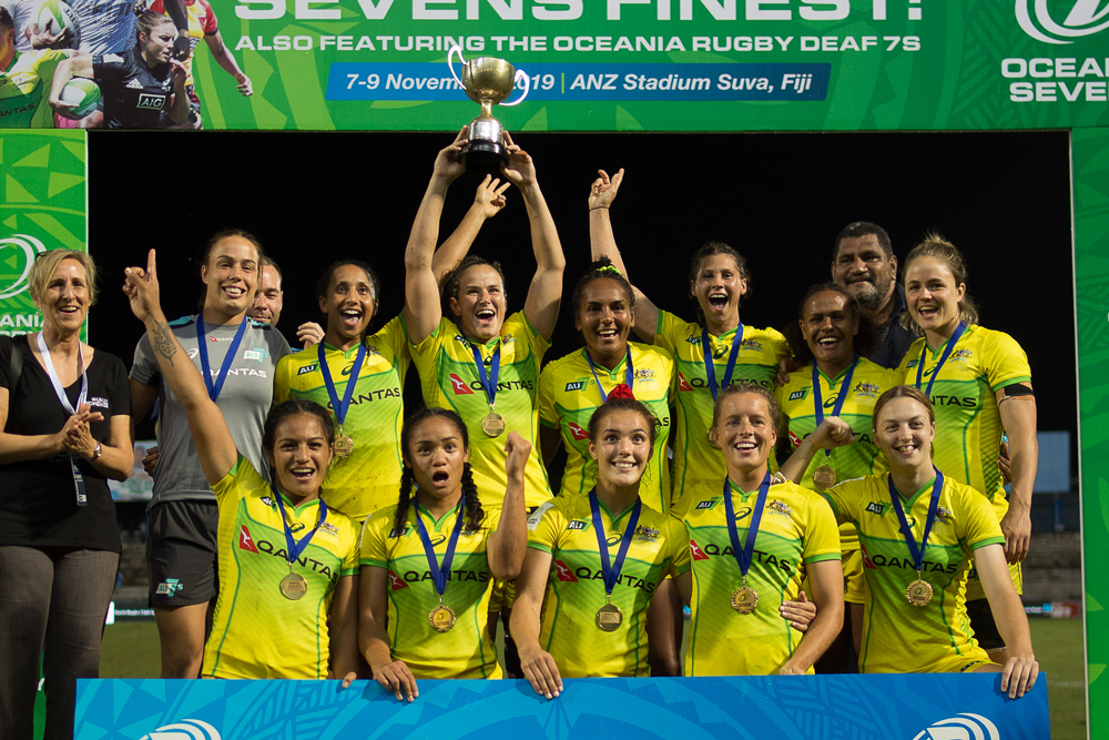 The Aussie women's Sevens took gold in Fiji. Photo: Oceania Rugby