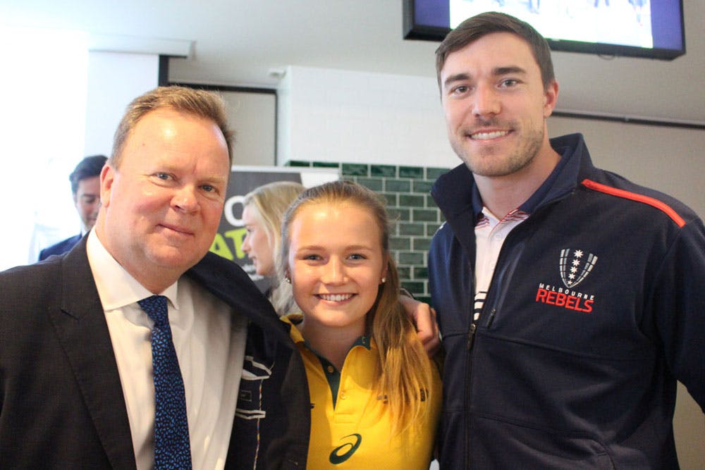 Bill Pulver, Laura Waldie and Cam Crawford at the Our Watch leadership co-signing. Photo: Supplied