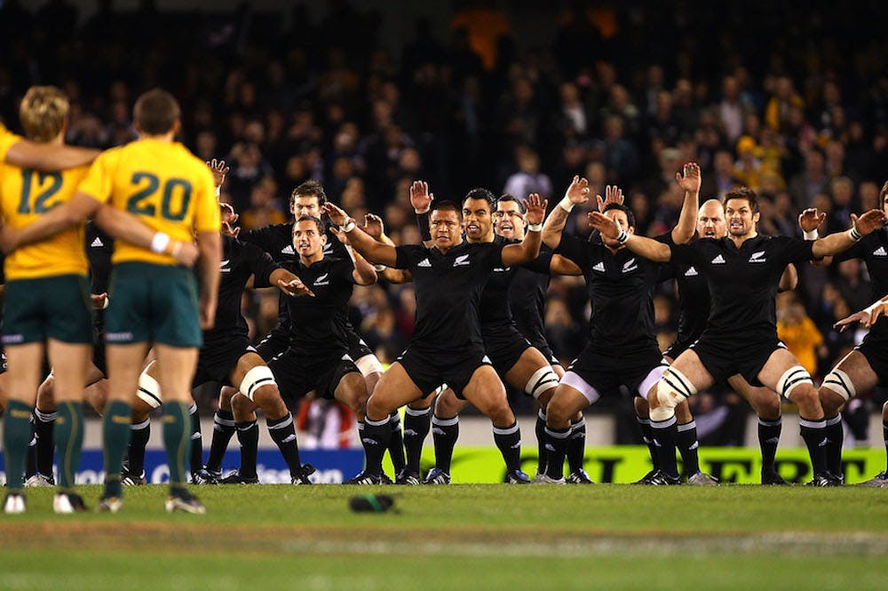 The Wallabies face up to the haka in the last Bledisloe Cup game at Marvel Stadium in 2010. Photo: Getty Images