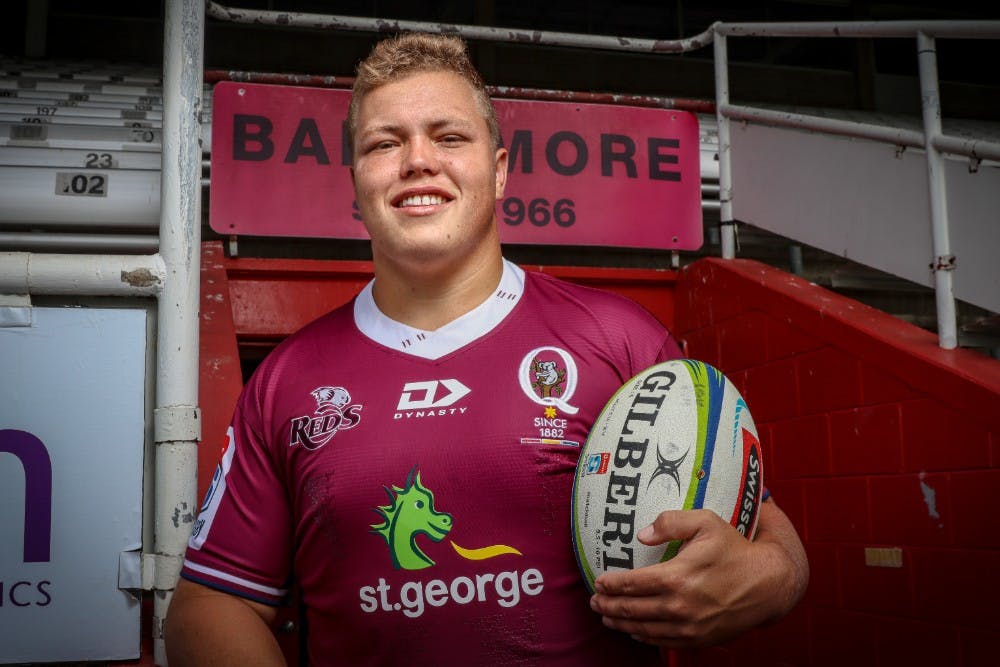 Danae Zander made his Reds debut in round one, less than three years after missing out on the First XV at school. Photo: QRU Media/Brendan Hertel