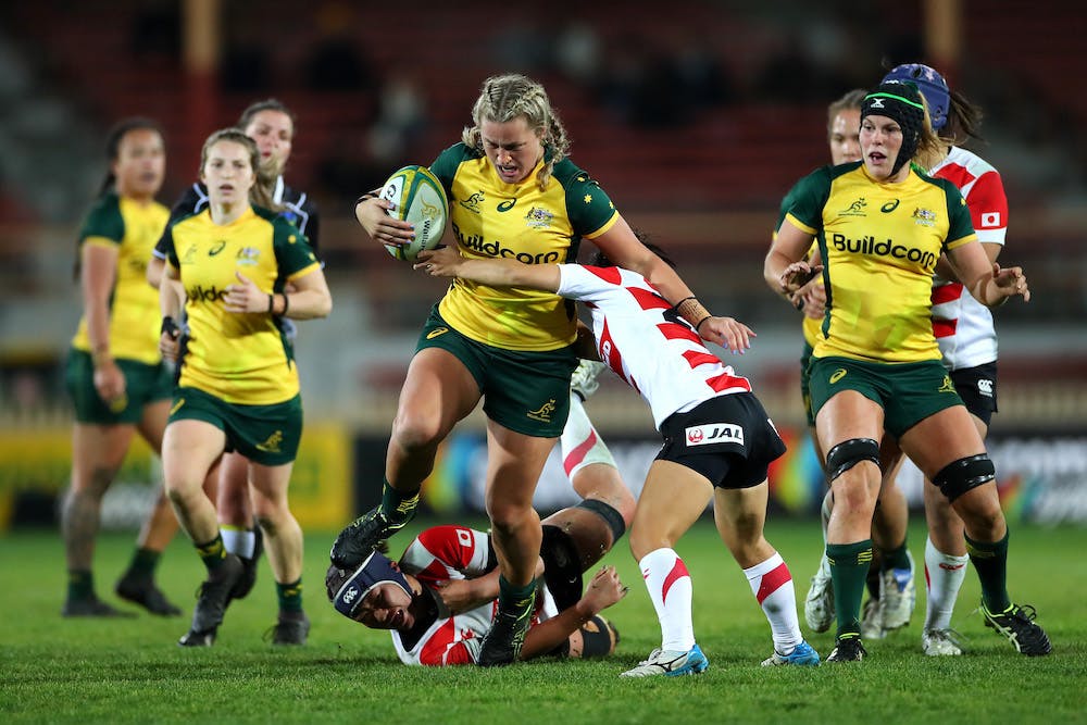 Arabella McKenzie of the Wallaroos makes a break during the second test between the Wallaroos and Japan at North Sydney Oval on July 19, 2019 in Sydney, Australia. (Photo by Cameron Spencer/Getty Images)
