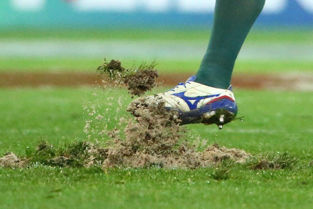 "AAMI Park turf getting torn up during second Test between the Wallabies and England. Photo: Getty Images