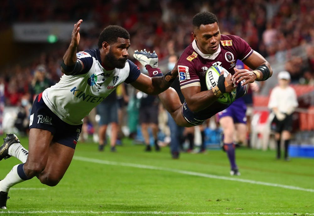 Filipo Daugunu's form has been rewarded after being named in Dave Rennie's Wallabies squad. Photo: Getty Images