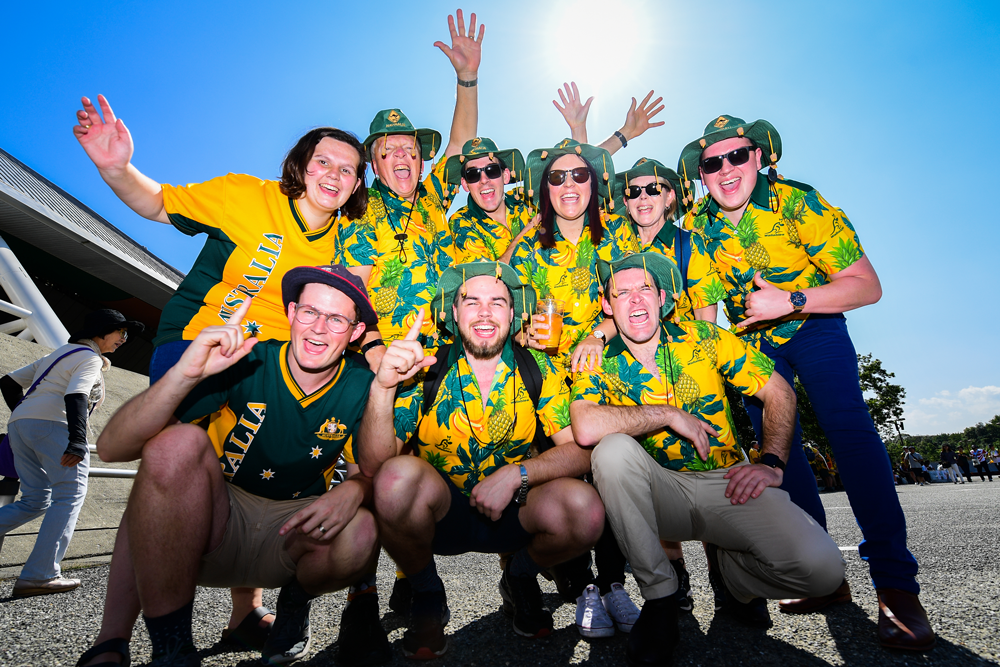 Wallabies fans attend a World Cup match in Oita. Photo: RUGBY.com.au/Stuart Walmsley